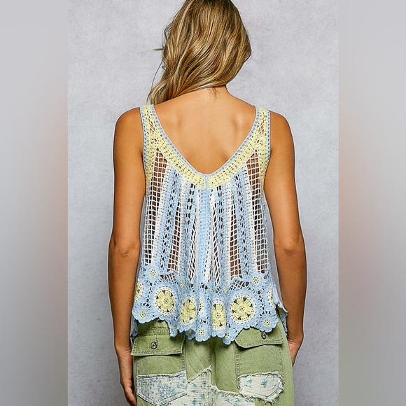 POL Openwork Stripe Pattern Flowy Tank with Scalloped Edge 10010034396 - Picture 4 of 7